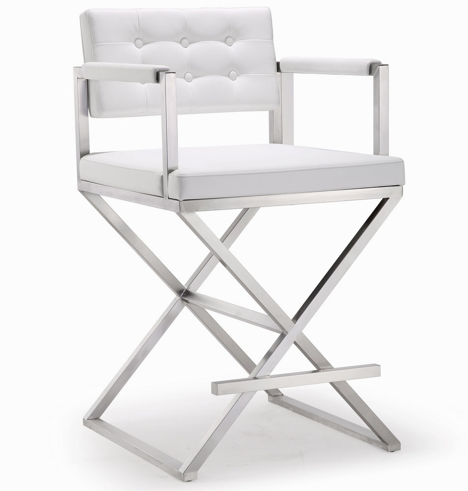 Director White Vegan Leather/Steel Counter Stool