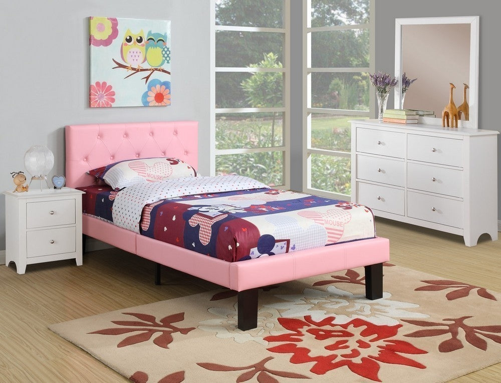 Dodie 4-Pc White Wood/Pink Faux Leather Full Bedroom Set