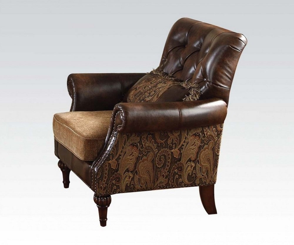 Dreena 2-Tone Brown PU Leather/Chenille Chair with 1 Pillow