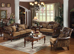 Dreena 2-Tone Brown PU Leather/Chenille Loveseat with 3 Pillows