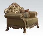 Dresden 3-Pc Bone PU Leather/Gold Patina Sofa Set with Pillows