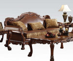 Dresden 3-Pc Brown PU Leather/Chenille/Cherry Oak Sofa Set