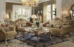 Dresden Bone PU Leather/Gold Patina 2-Seat Sofa with 4 Pillows