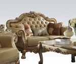 Dresden Bone PU Leather/Gold Patina Loveseat with 3 Pillows