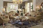 Dresden Bone PU Leather/Gold Patina Loveseat with 3 Pillows