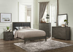 Edina Black Faux Leather/Dark Gray Wood Queen Bed