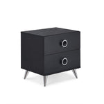 Elms Black & Chrome Wood Nightstand with 2 Drawers