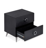 Elms Black & Chrome Wood Nightstand with 2 Drawers