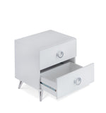 Elms White & Chrome Wood Nightstand with 2 Drawers