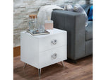 Elms White & Chrome Wood Nightstand with 2 Drawers