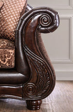 Elpis Brown Chenille/Leatherette Loveseat