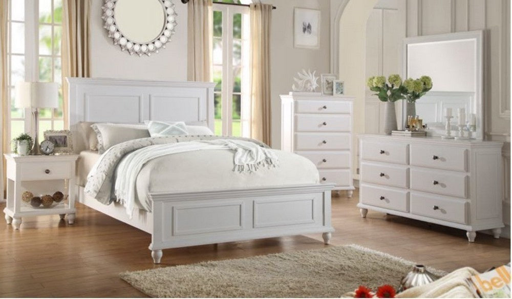 Evelyn White Wood King Panel Bed