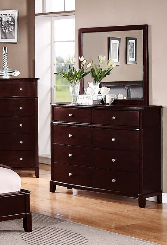 Emilia Cherry Wood 8-Drawer Dresser with Mirror