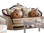 Ernestine Tan Fabric Loveseat with Contrast Acanthus Leaf Crown