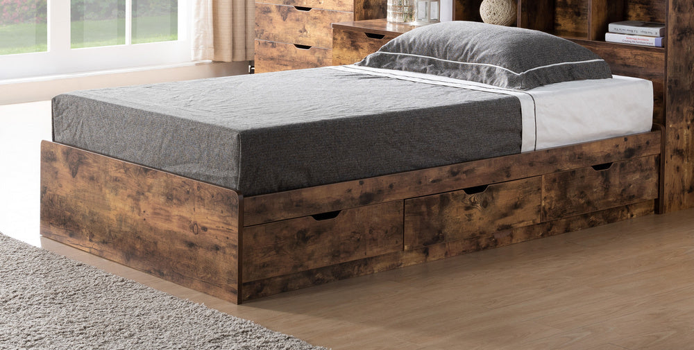 Essence Distressed Wood Finish Twin Bed with Storages