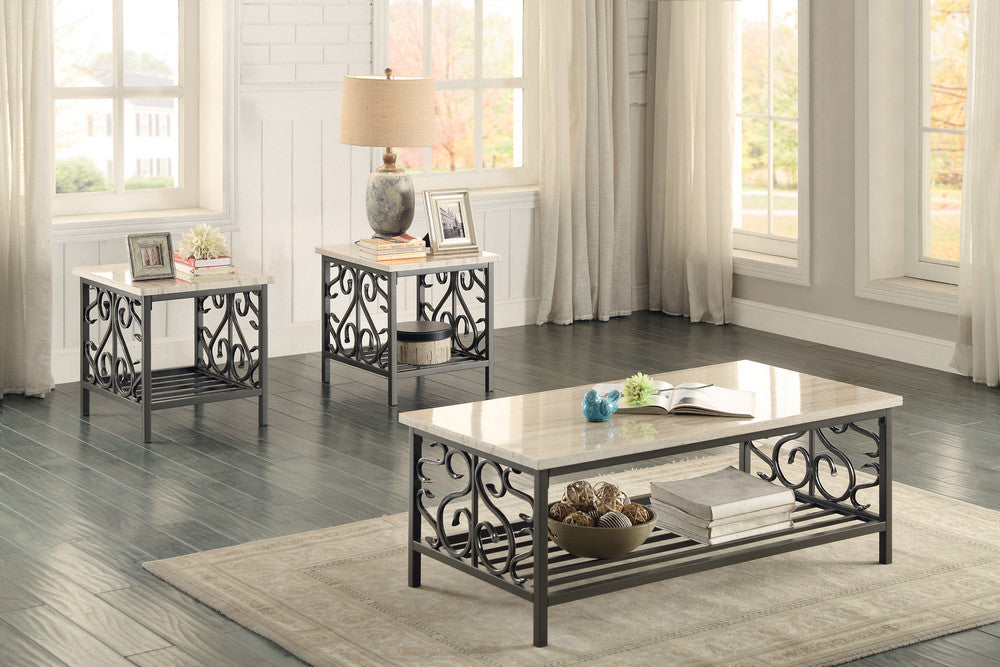 Fairhope 3-Pc Faux Marble/Metal Coffee Table Set