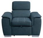 Ferriday Blue Fabric Chair with Pull-Out Ottoman