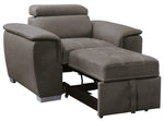 Ferriday Taupe Fabric Chair with Pull-Out Ottoman