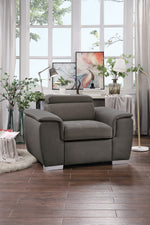 Ferriday Taupe Fabric Chair with Pull-Out Ottoman