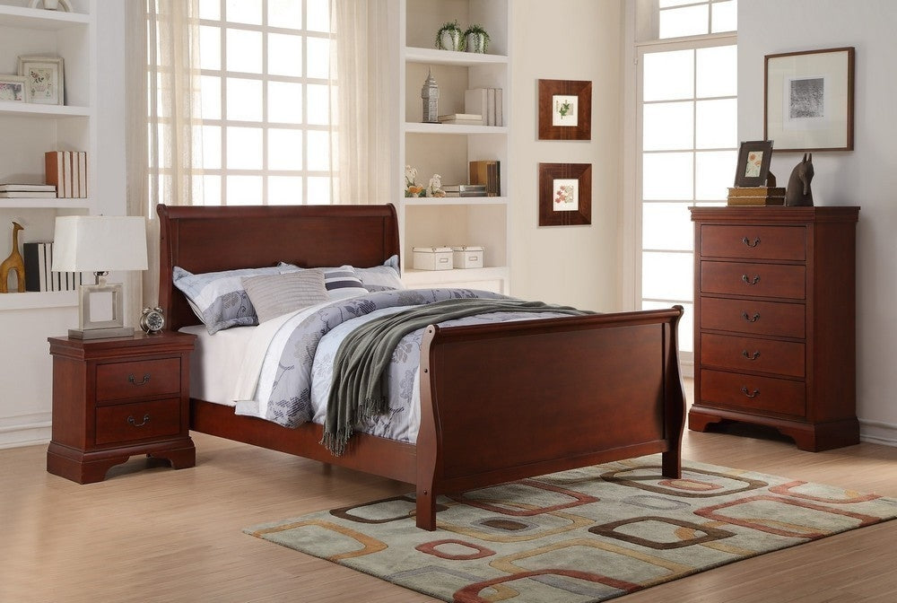 Fiona 3-Pc Cherry Wood Twin Bedroom Set with Sleigh Bed
