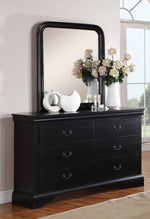 Fiona Black Wood 6-Drawer Dresser with Mirror