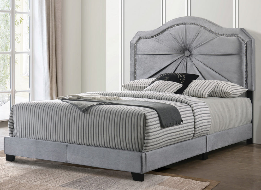 Frankie Gray Velvet Upholstered Queen Bed