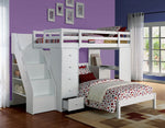 Freya White Wood Loft Bed & Bookshelf Ladder with Twin Bed