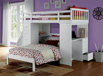 Freya White Wood Loft Bed & Bookshelf Ladder with Twin Bed