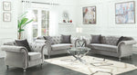 Frostine Silver Velvet Loveseat with Accent Pillows