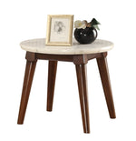 Gasha White/Walnut Marble/Wood Round End Table