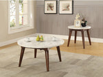 Gasha White/Walnut Marble/Wood Round End Table