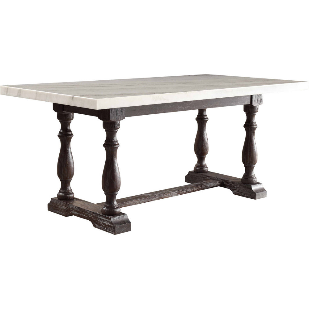 Gerardo White/Weathered Espresso Marble/Pine Wood Dining Table