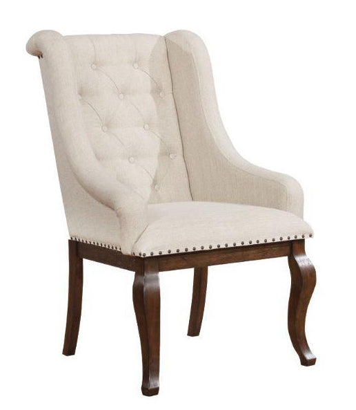 Glen Cove 2 Cream Fabric/Antique Java Wood Arm Chairs