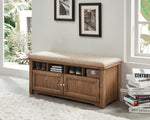 Gwebdolyn Oak Linen/Wood Shoe Bench