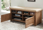 Gwebdolyn Oak Linen/Wood Shoe Bench