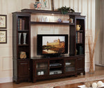 Halden Brown Wood TV Stand with Side Glass Doors