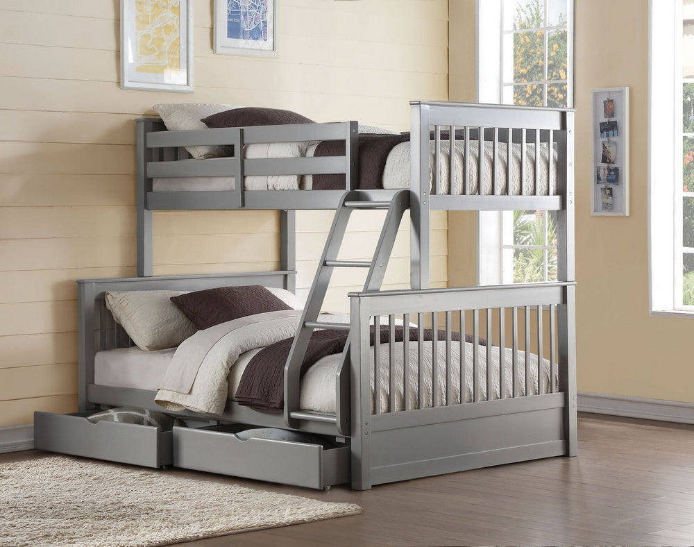 Haley II Gray Wood Twin/Full Bunk Bed with 2 Drawers