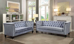 Honor Blue-Gray Velvet Loveseat with Nailhead Trim