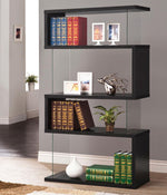 Ignacia Black Wood Bookcase with Clear Glass Side Panels