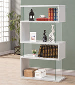 Ignacia White Wood Bookcase with Clear Glass Side Panels