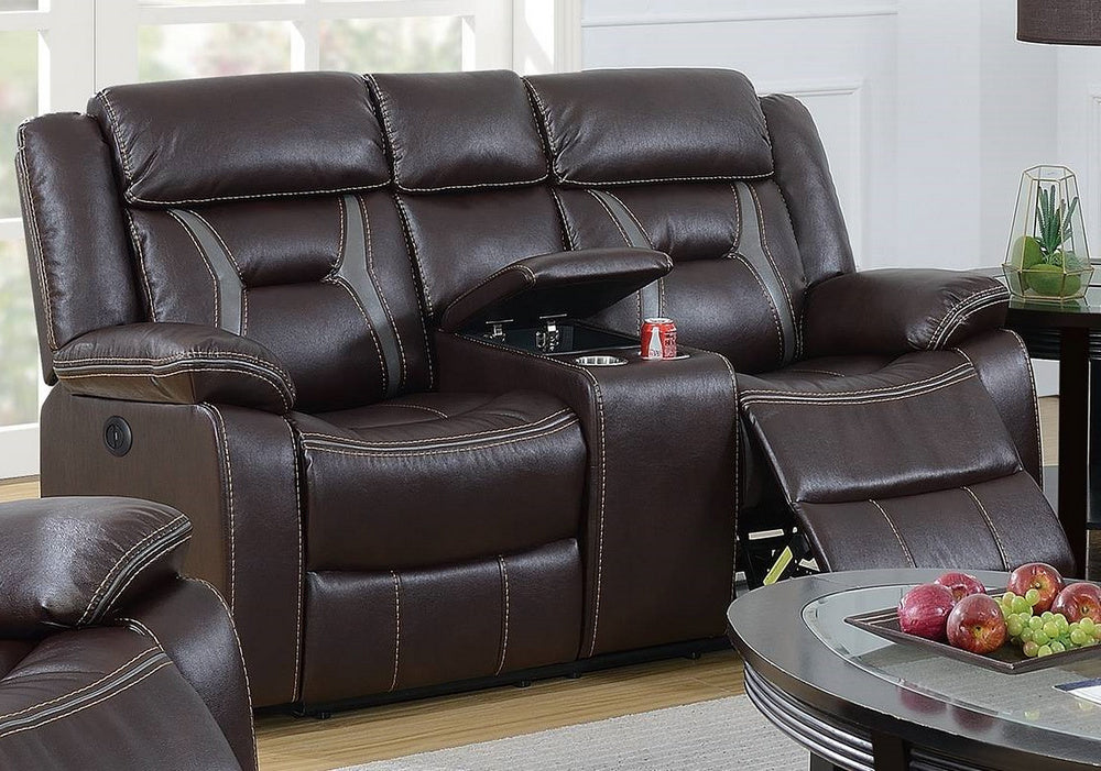 Imogene Dark Brown Gel Leatherette Power Recliner Loveseat