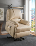 Ixora Beige PU Leather Power Recliner with Massage & Lift Assist