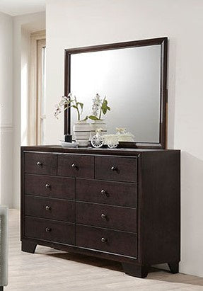 Jana Brown Wood 9-Drawer Dresser with Mirror