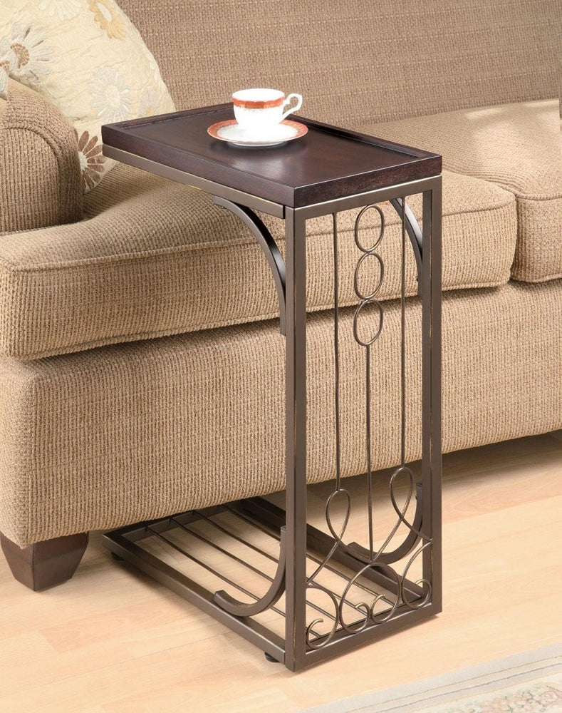 Jayda Brown Metal Snack Table with Glass Top