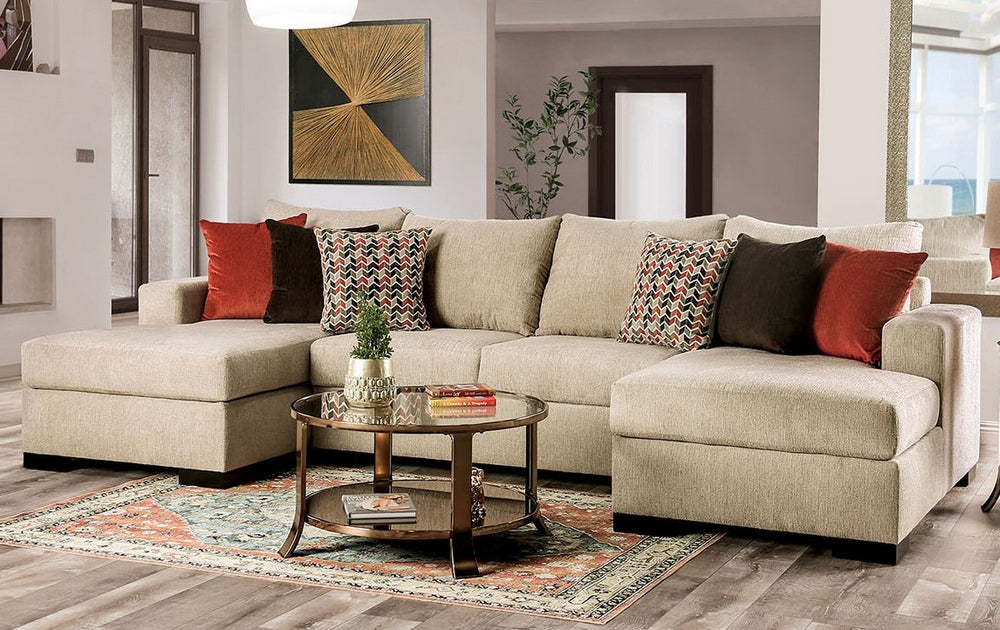 Jayla 3-Pc Beige Fabric Sectional Sofa