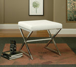 Jenny White Leatherette Ottoman with Chrome Metal Base