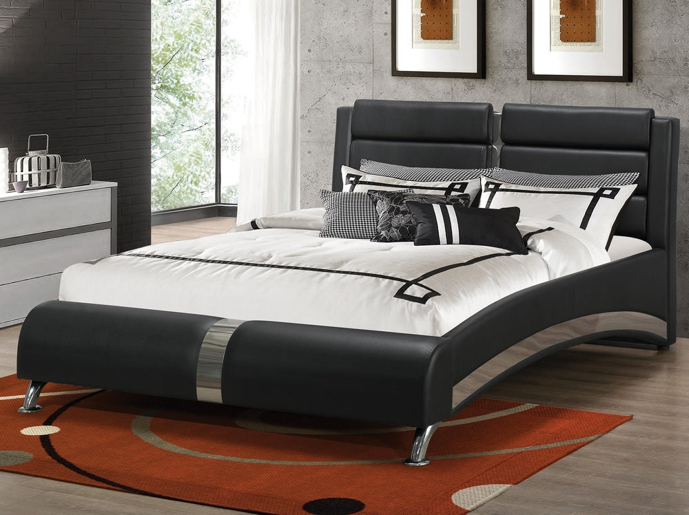 Jeremaine Black Leatherette Queen Platform Bed