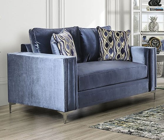 Jodie Satin Blue Microfiber Loveseat