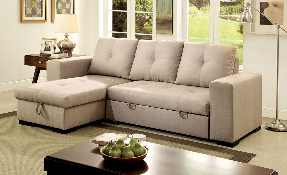 Denton Ivory Fabric Sectional with Sleeper