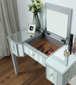 Joyce Silver Wood Vanity with Mirror & Stool